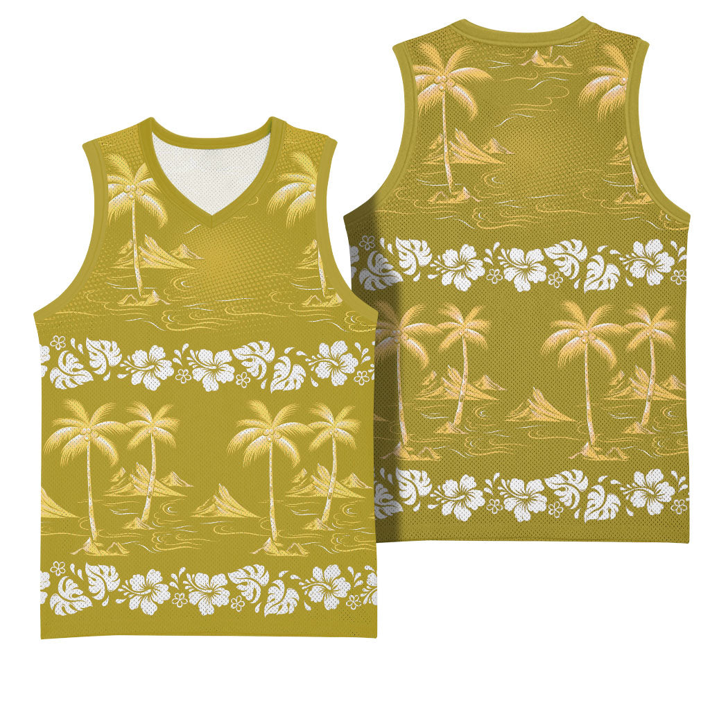 Yellow Hawaii Palm Tree Hibiscus Basketball Jersey Fantasy Summer Vibe LT01 - Polynesian Pride