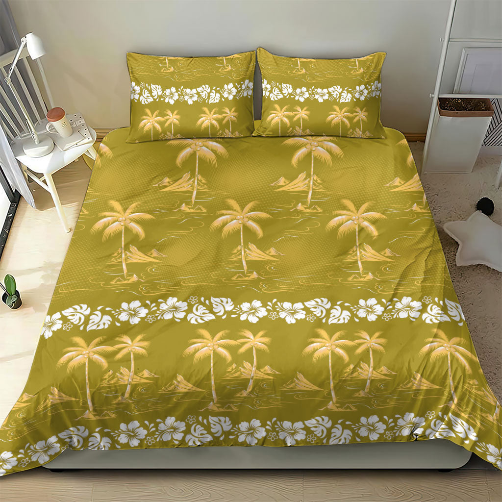 Yellow Hawaii Palm Tree Hibiscus Bedding Set Fantasy Summer Vibe LT01 - Polynesian Pride
