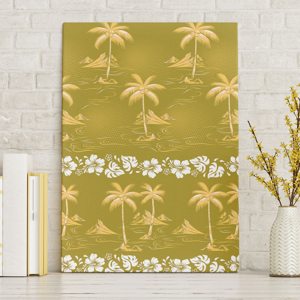 Yellow Hawaii Palm Tree Hibiscus Canvas Wall Art Fantasy Summer Vibe LT01 Without Frame Yellow - Polynesian Pride