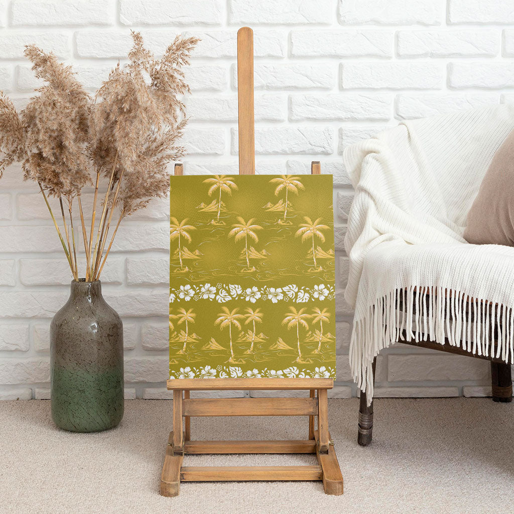 Yellow Hawaii Palm Tree Hibiscus Canvas Wall Art Fantasy Summer Vibe LT01 - Polynesian Pride