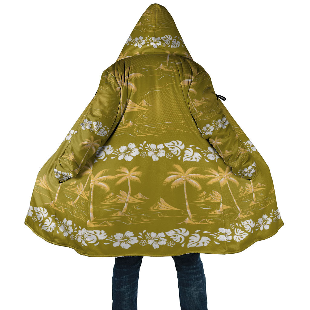 Yellow Hawaii Palm Tree Hibiscus Cloak Fantasy Summer Vibe