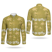 Yellow Hawaii Palm Tree Hibiscus Couples Matching Short Sleeve Bodycon Dress and Long Sleeve Button Shirt Fantasy Summer Vibe LT01 - Polynesian Pride
