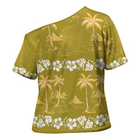 Yellow Hawaii Palm Tree Hibiscus Cross Shoulder Shirt Fantasy Summer Vibe LT01 - Polynesian Pride