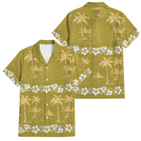 Yellow Hawaii Palm Tree Hibiscus Family Matching Off The Shoulder Long Sleeve Dress and Hawaiian Shirt Fantasy Summer Vibe LT01 Dad's Shirt - Short Sleeve Yellow - Polynesian Pride