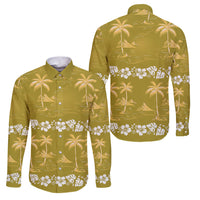 Yellow Hawaii Palm Tree Hibiscus Family Matching Short Sleeve Bodycon Dress and Hawaiian Shirt Fantasy Summer Vibe LT01 Dad's Shirt - Long Sleeve Yellow - Polynesian Pride