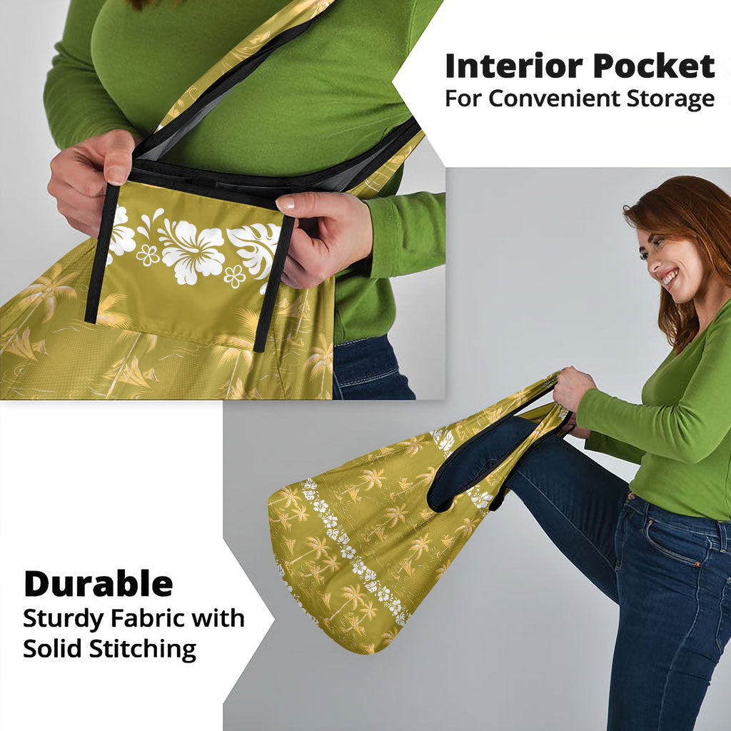 Yellow Hawaii Palm Tree Hibiscus Grocery Bag Fantasy Summer Vibe LT01 - Polynesian Pride