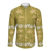 Yellow Hawaii Palm Tree Hibiscus Long Sleeve Button Shirt Fantasy Summer Vibe LT01 Unisex Yellow - Polynesian Pride