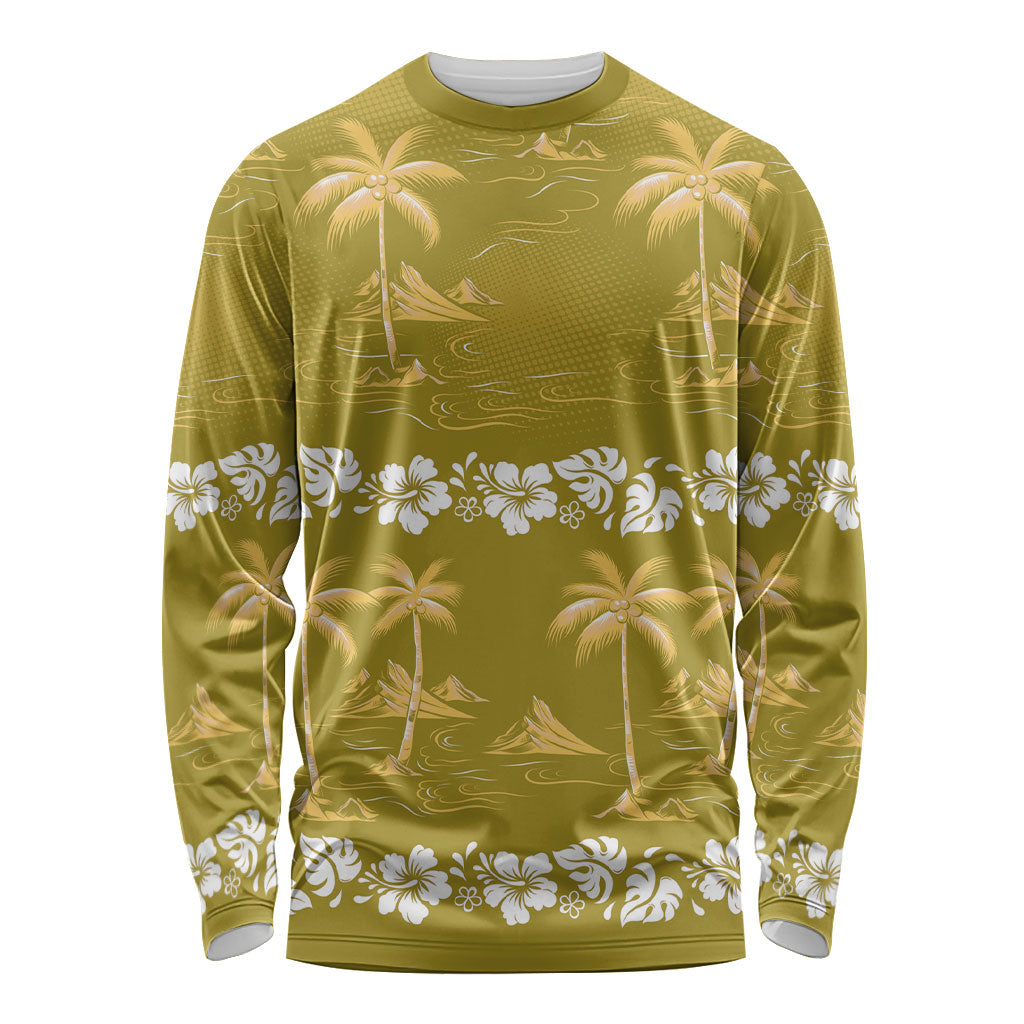 Yellow Hawaii Palm Tree Hibiscus Long Sleeve Shirt Fantasy Summer Vibe LT01 Unisex Yellow - Polynesian Pride
