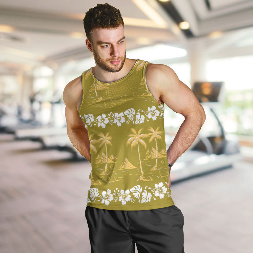 Yellow Hawaii Palm Tree Hibiscus Men Tank Top Fantasy Summer Vibe LT01 Yellow - Polynesian Pride