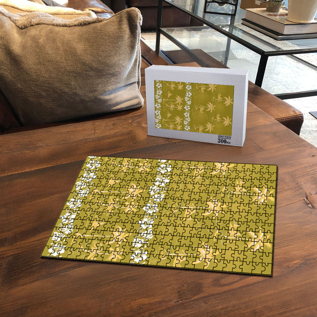 Yellow Hawaii Palm Tree Hibiscus Puzzle Fantasy Summer Vibe