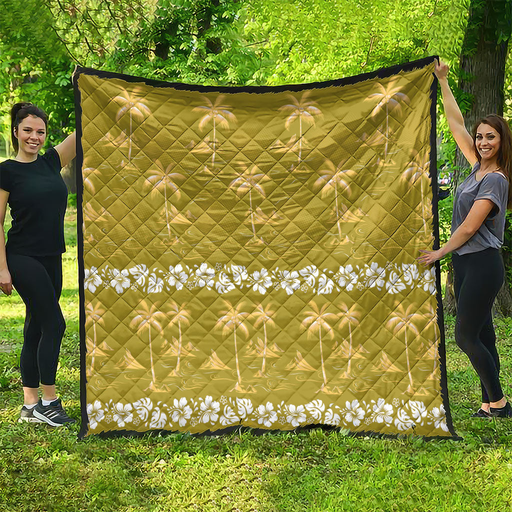 Yellow Hawaii Palm Tree Hibiscus Quilt Fantasy Summer Vibe LT01 - Polynesian Pride