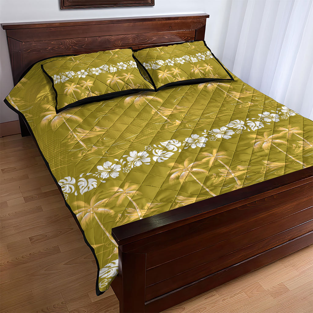 Yellow Hawaii Palm Tree Hibiscus Quilt Bed Set Fantasy Summer Vibe LT01 - Polynesian Pride