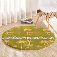 Yellow Hawaii Palm Tree Hibiscus Round Carpet Fantasy Summer Vibe LT01 - Polynesian Pride