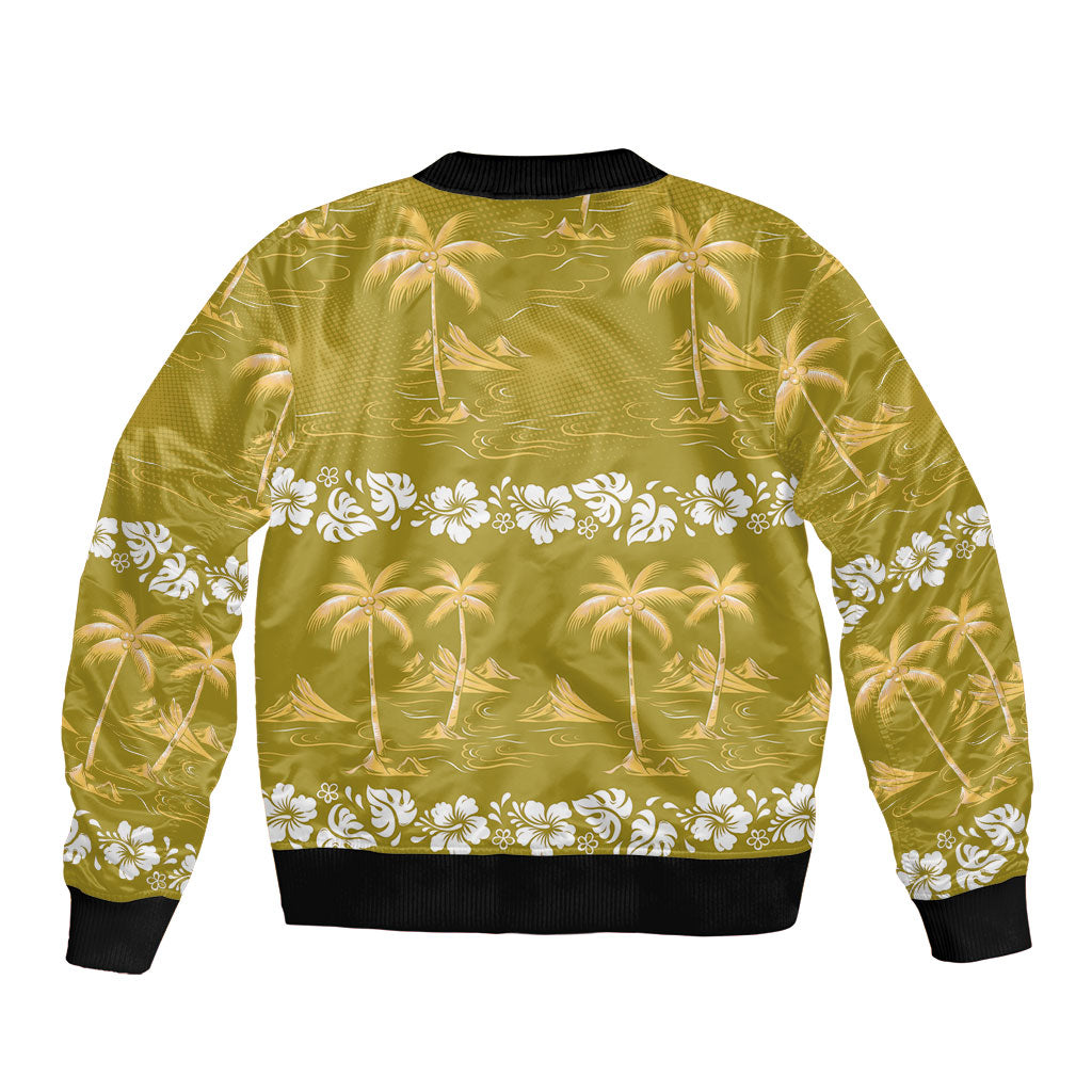Yellow Hawaii Palm Tree Hibiscus Sleeve Zip Bomber Jacket Fantasy Summer Vibe LT01 - Polynesian Pride