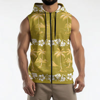 Yellow Hawaii Palm Tree Hibiscus Sleeveless Zip Hoodie Fantasy Summer Vibe