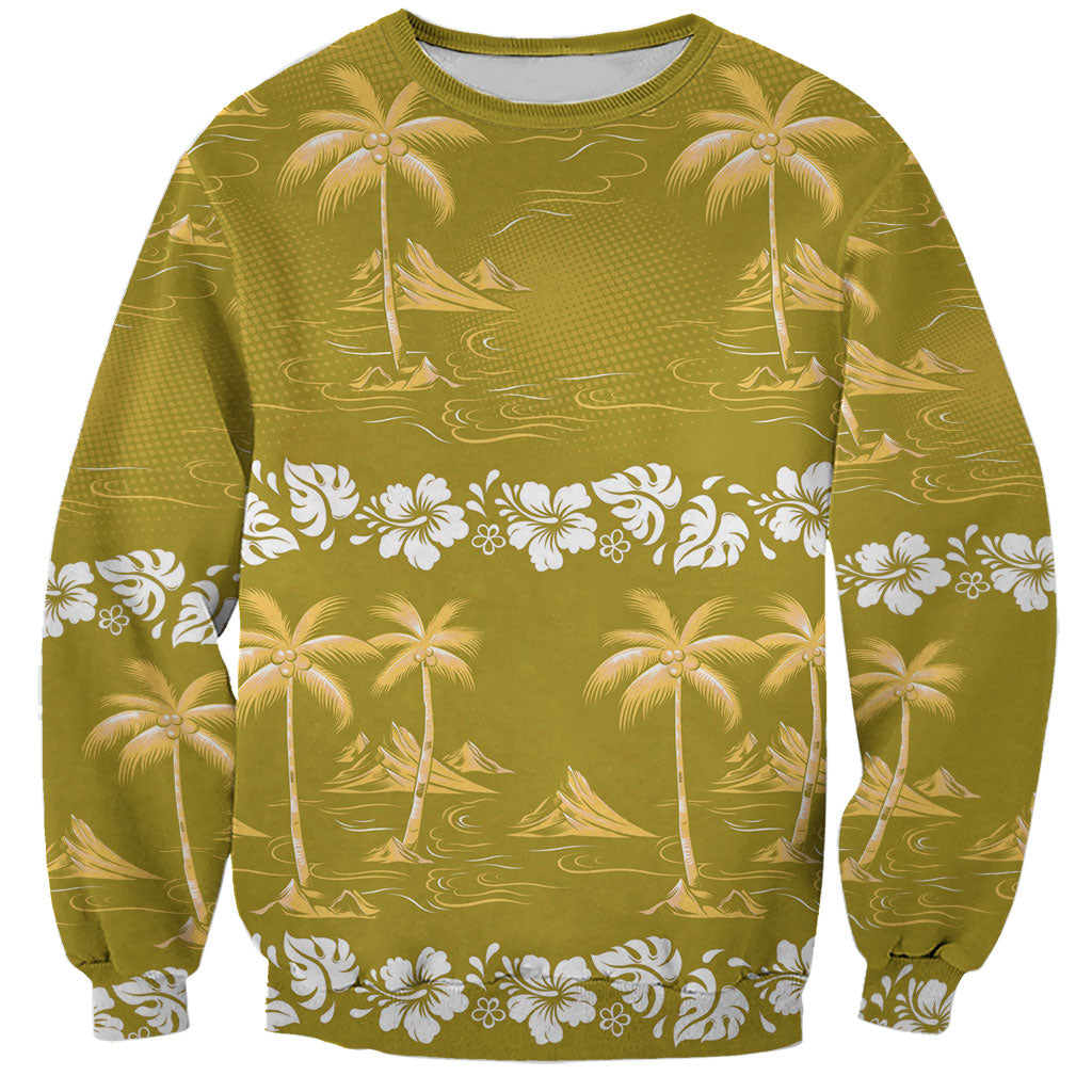 Yellow Hawaii Palm Tree Hibiscus Sweatshirt Fantasy Summer Vibe LT01 Unisex Yellow - Polynesian Pride