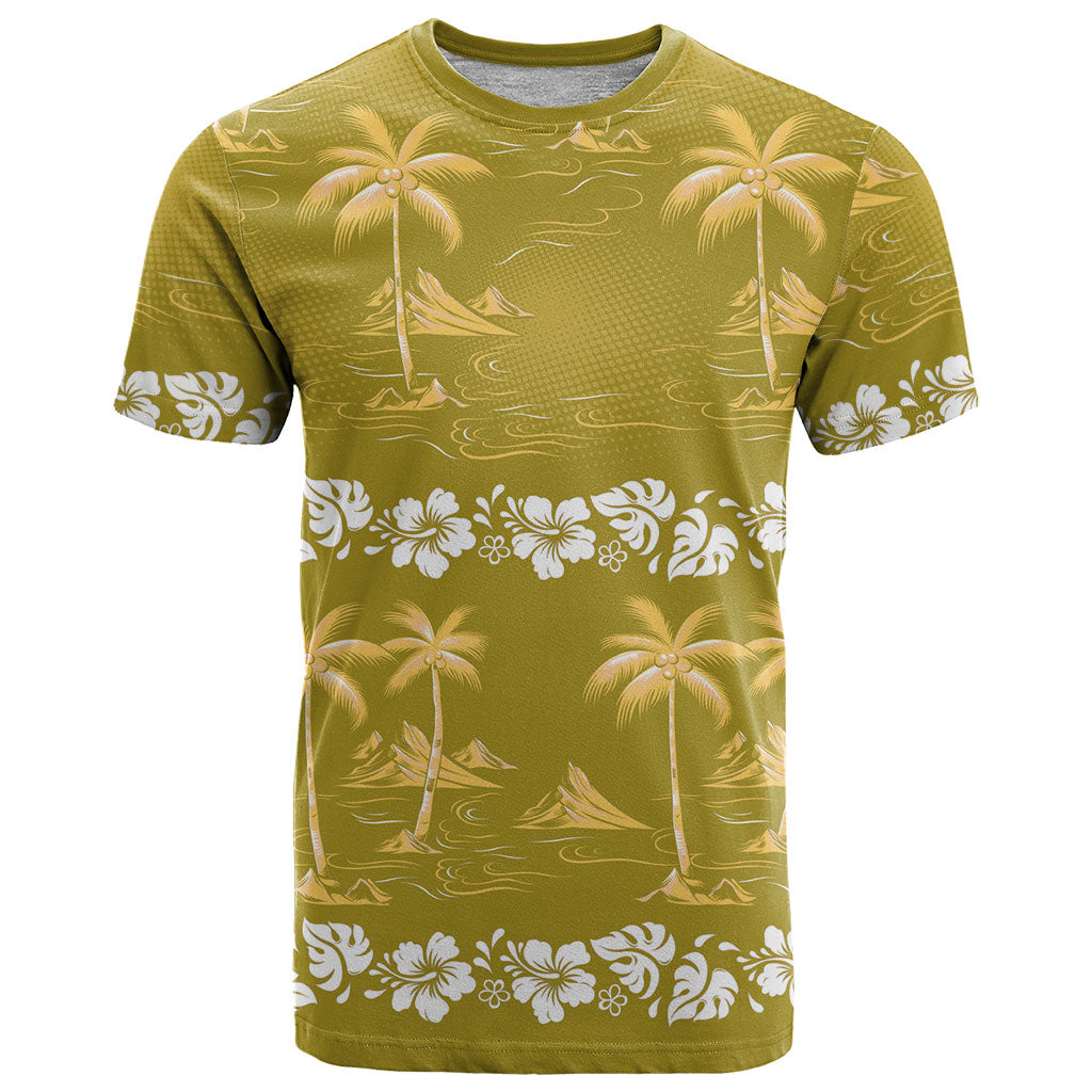 Yellow Hawaii Palm Tree Hibiscus T Shirt Fantasy Summer Vibe LT01 Yellow - Polynesian Pride
