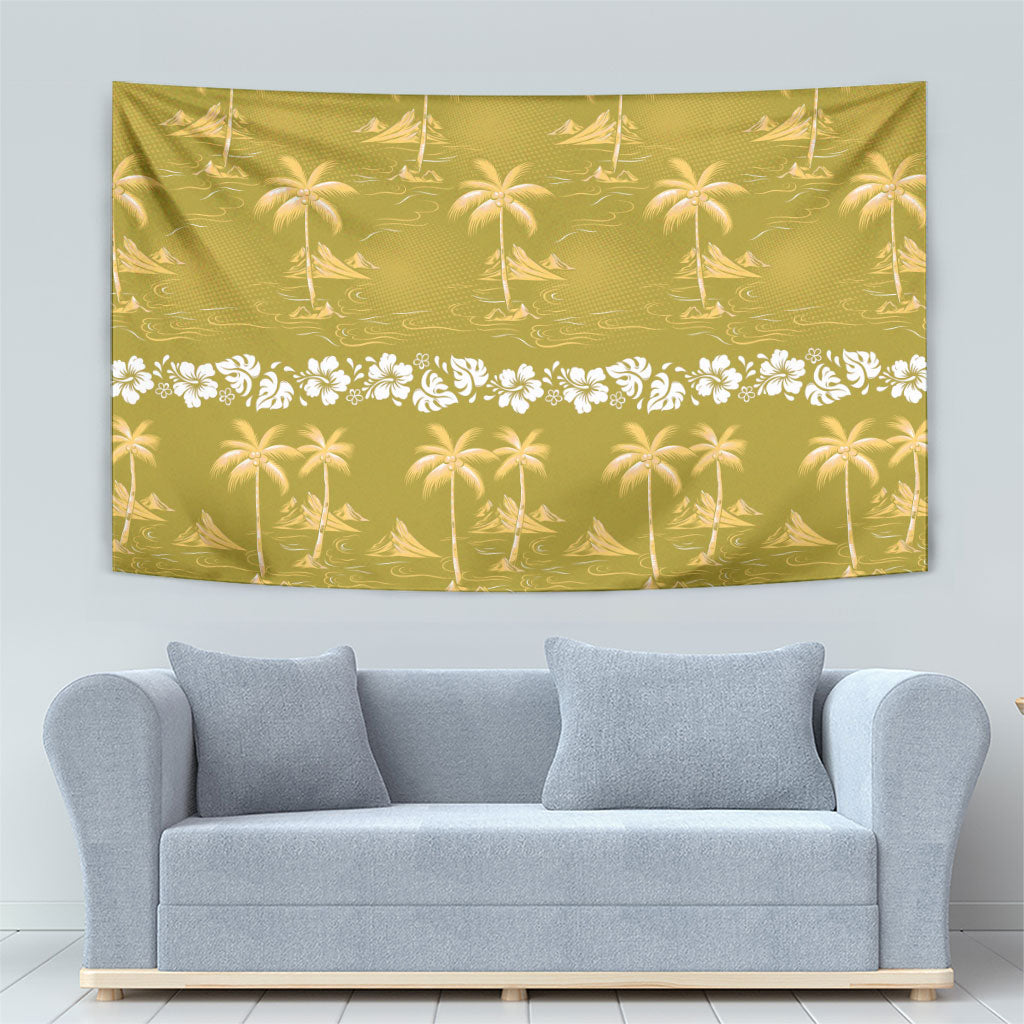 Yellow Hawaii Palm Tree Hibiscus Tapestry Fantasy Summer Vibe LT01 - Polynesian Pride