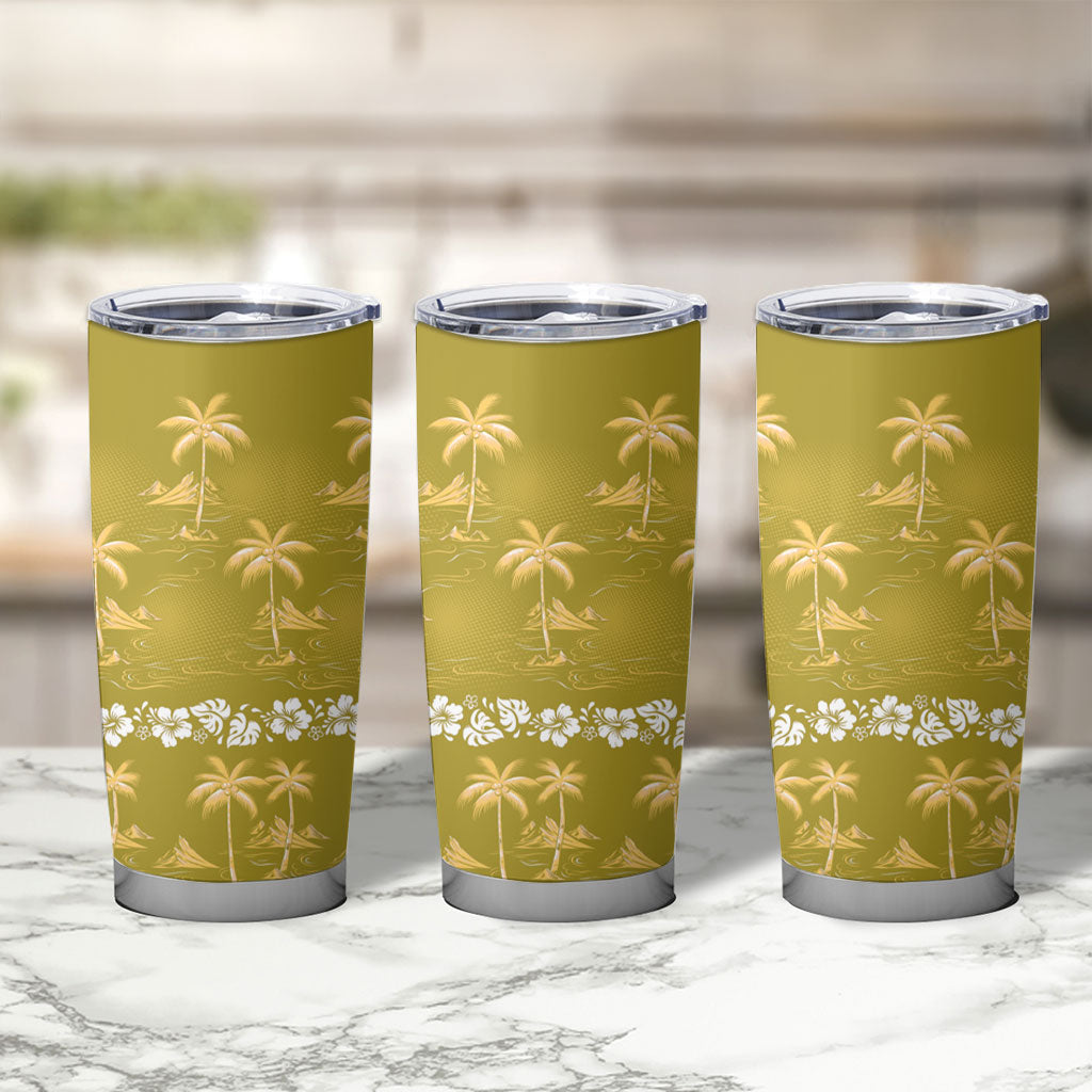 Yellow Hawaii Palm Tree Hibiscus Tumbler Cup Fantasy Summer Vibe LT01 - Polynesian Pride