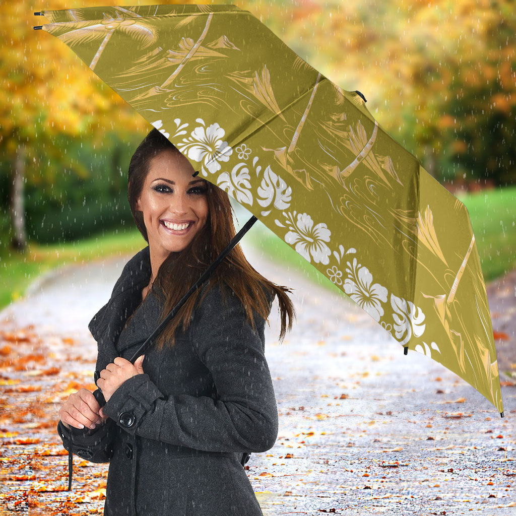 Yellow Hawaii Palm Tree Hibiscus Umbrella Fantasy Summer Vibe LT01 - Polynesian Pride