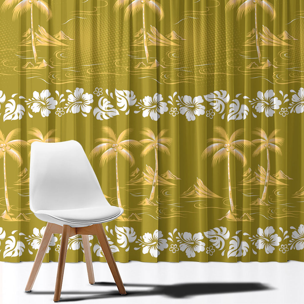 Yellow Hawaii Palm Tree Hibiscus Window Curtain Fantasy Summer Vibe LT01 - Polynesian Pride