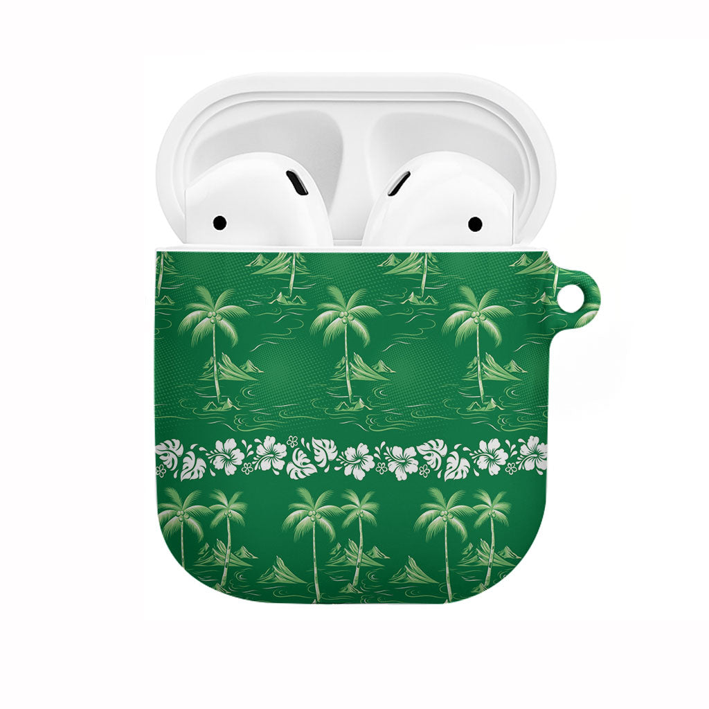 Green Hawaii Palm Tree Hibiscus AirPods Case Fantasy Summer Vibe LT01 Green - Polynesian Pride