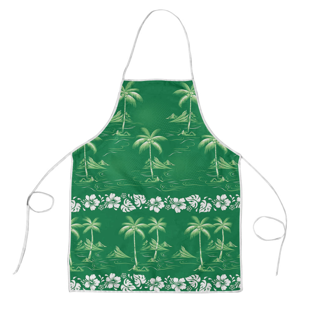 Green Hawaii Palm Tree Hibiscus Apron Fantasy Summer Vibe LT01 Green - Polynesian Pride