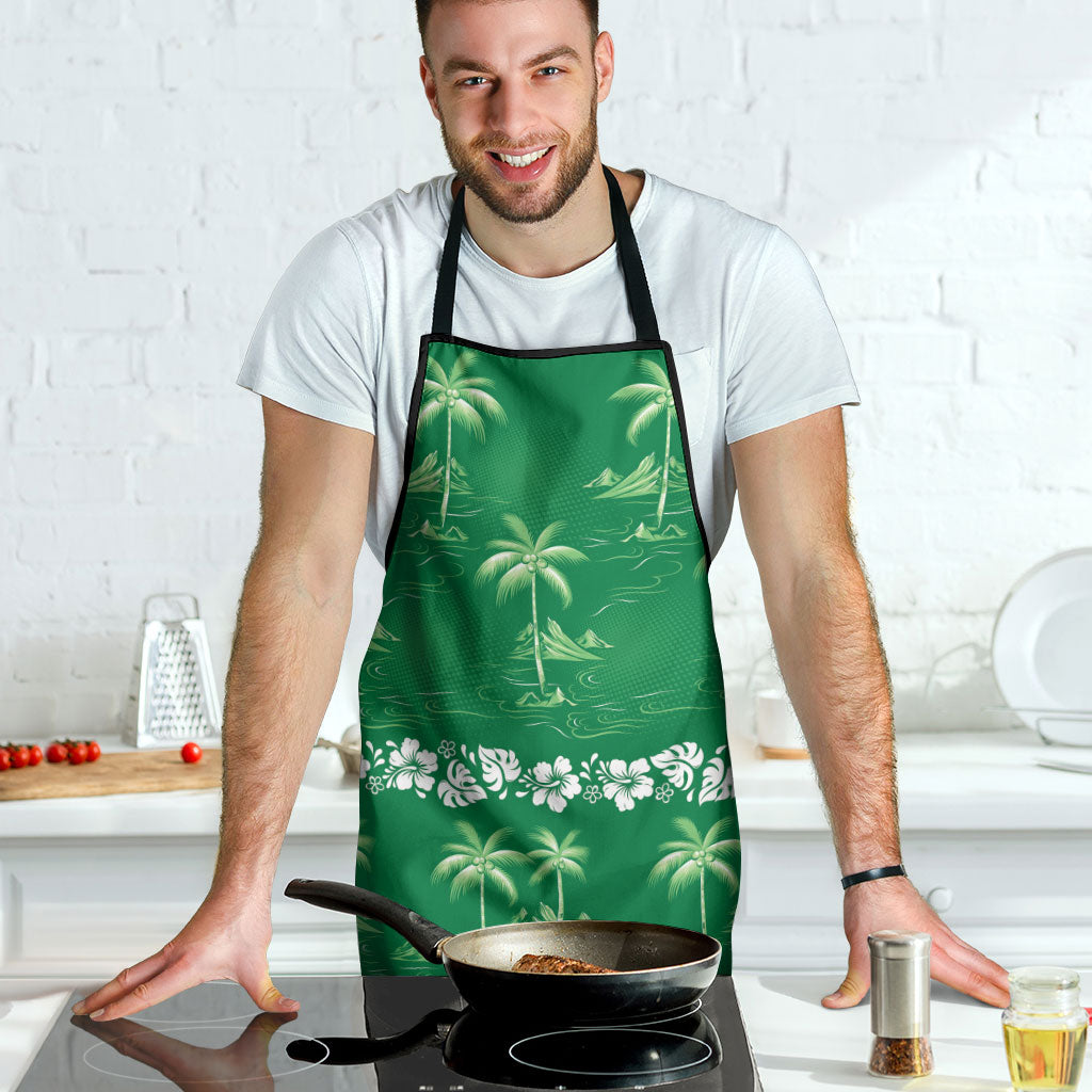 Green Hawaii Palm Tree Hibiscus Apron Fantasy Summer Vibe LT01 - Polynesian Pride