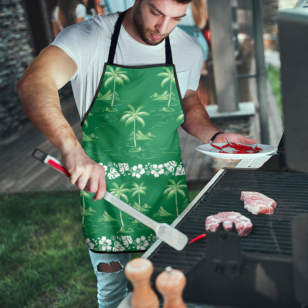 Green Hawaii Palm Tree Hibiscus Apron Fantasy Summer Vibe LT01 - Polynesian Pride