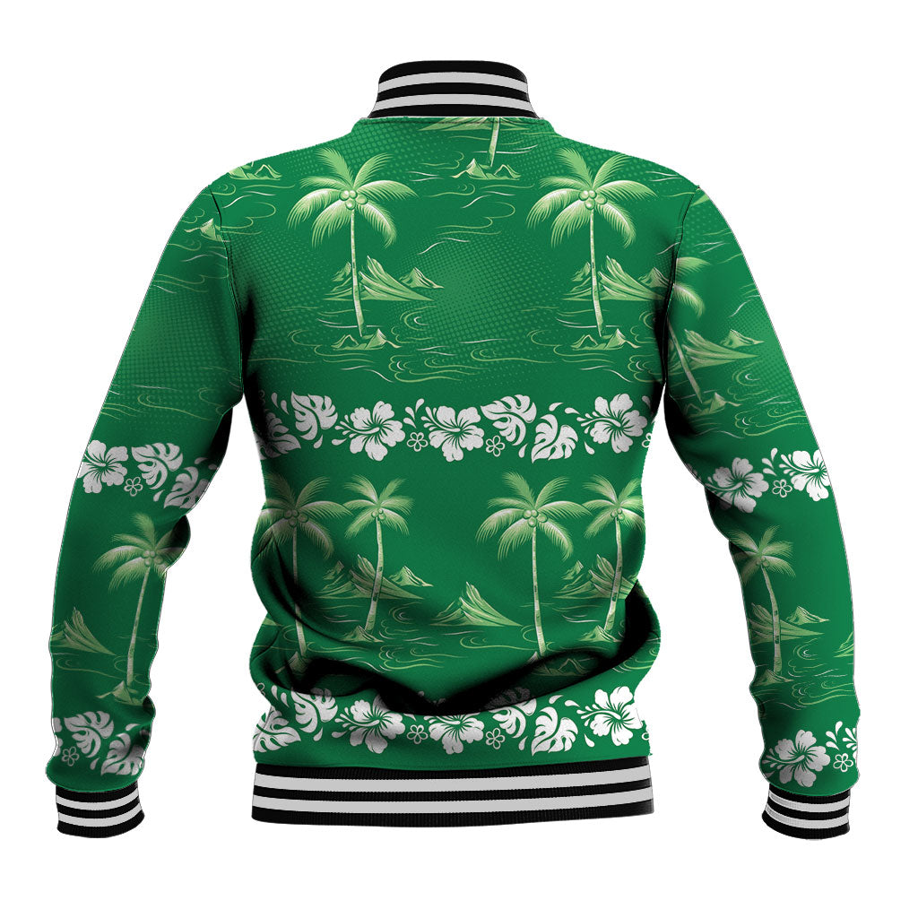 Green Hawaii Palm Tree Hibiscus Baseball Jacket Fantasy Summer Vibe
