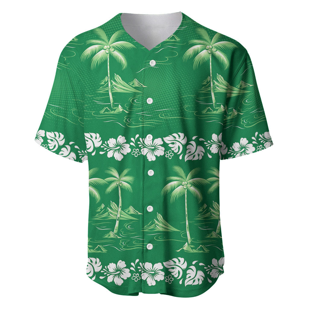 Green Hawaii Palm Tree Hibiscus Baseball Jersey Fantasy Summer Vibe