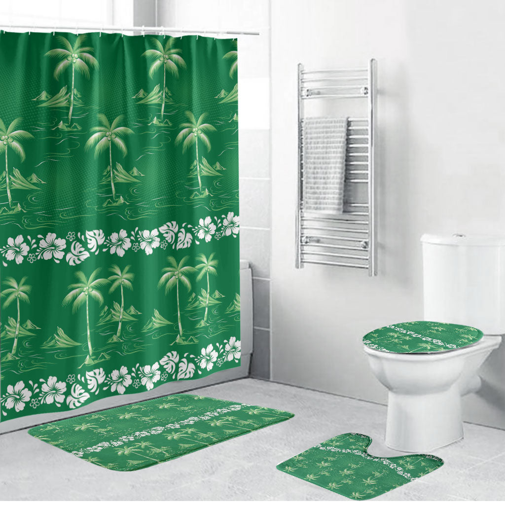 Green Hawaii Palm Tree Hibiscus Bathroom Set Fantasy Summer Vibe LT01 Bathroom Set (4 pcs) Green - Polynesian Pride