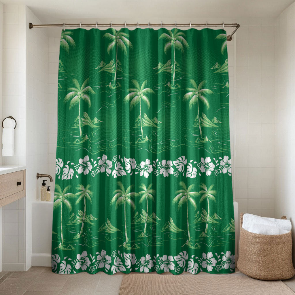 Green Hawaii Palm Tree Hibiscus Bathroom Set Fantasy Summer Vibe LT01 Shower Curtain Only Green - Polynesian Pride