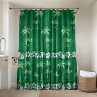 Green Hawaii Palm Tree Hibiscus Bathroom Set Fantasy Summer Vibe LT01 Shower Curtain Only Green - Polynesian Pride