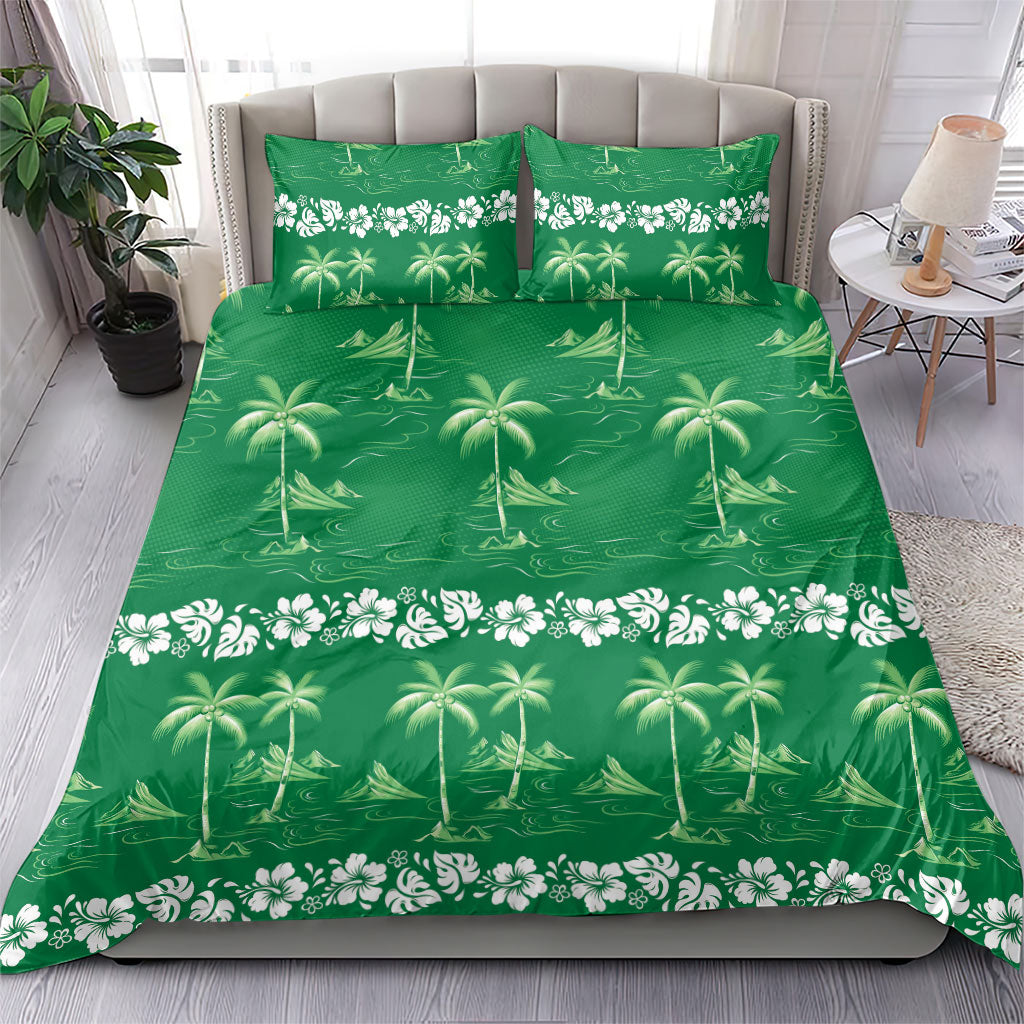 Green Hawaii Palm Tree Hibiscus Bedding Set Fantasy Summer Vibe LT01 - Polynesian Pride