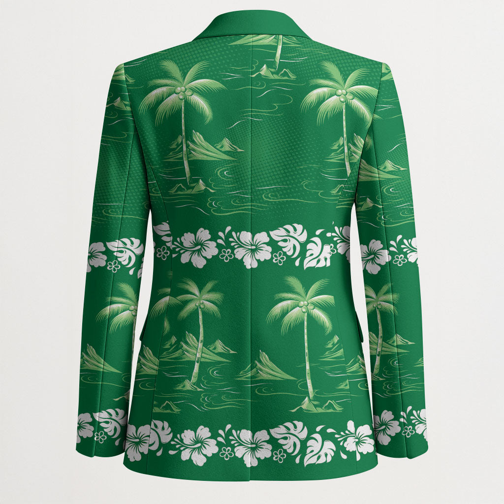Green Hawaii Palm Tree Hibiscus Blazer Fantasy Summer Vibe LT01 - Polynesian Pride
