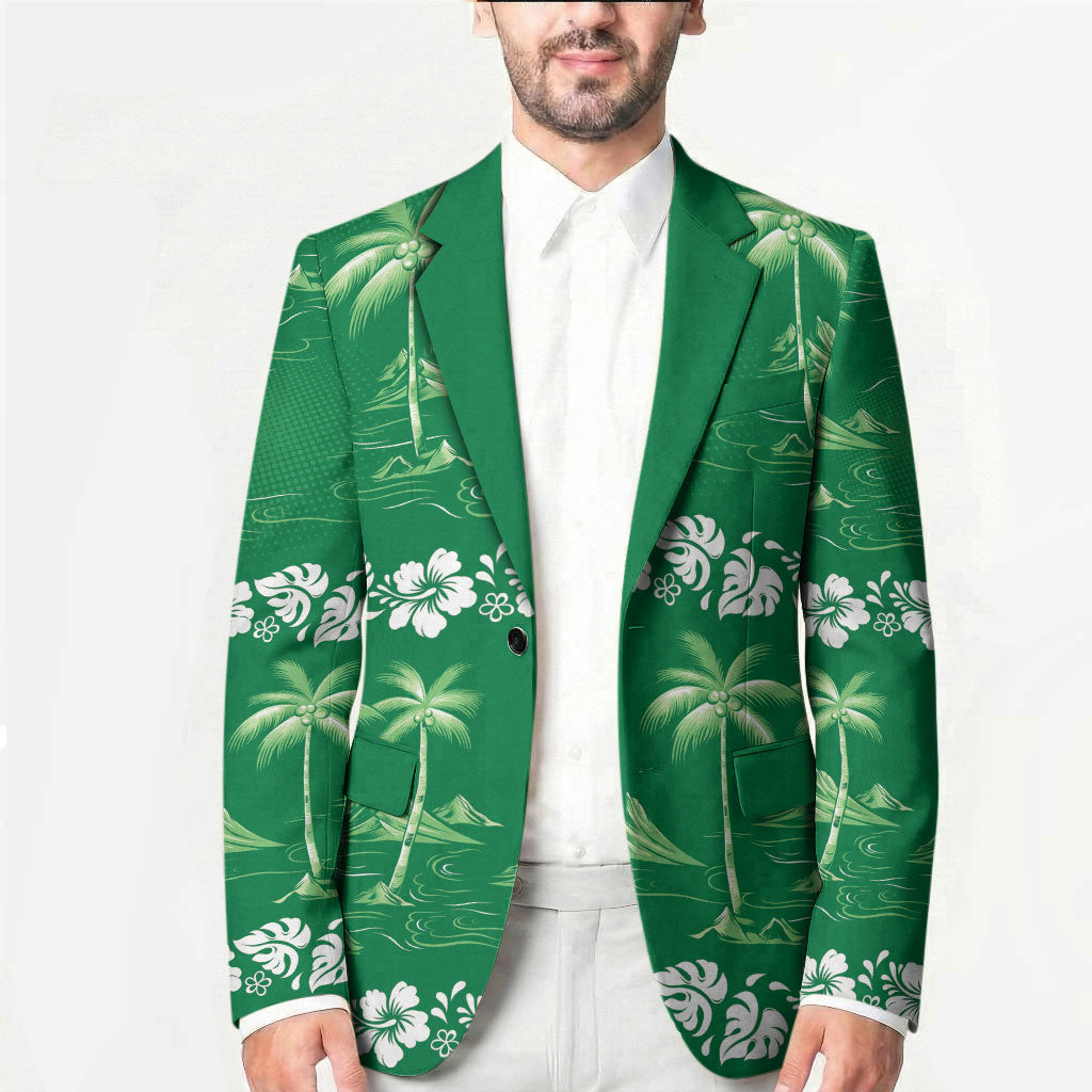 Green Hawaii Palm Tree Hibiscus Blazer Fantasy Summer Vibe LT01 - Polynesian Pride