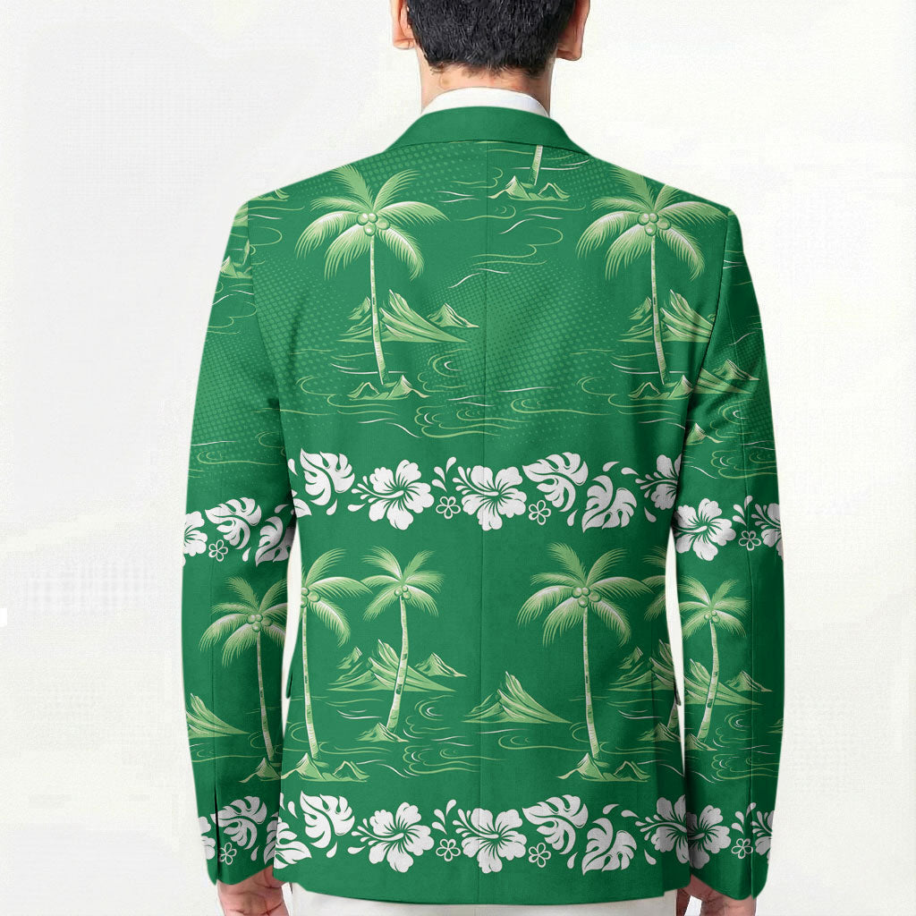 Green Hawaii Palm Tree Hibiscus Blazer Fantasy Summer Vibe LT01 - Polynesian Pride