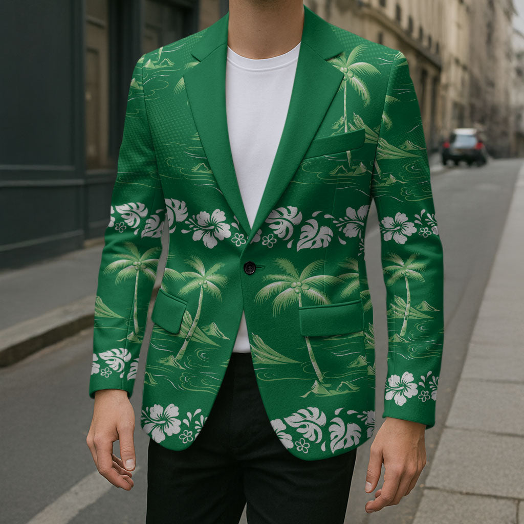 Green Hawaii Palm Tree Hibiscus Blazer Fantasy Summer Vibe LT01 - Polynesian Pride