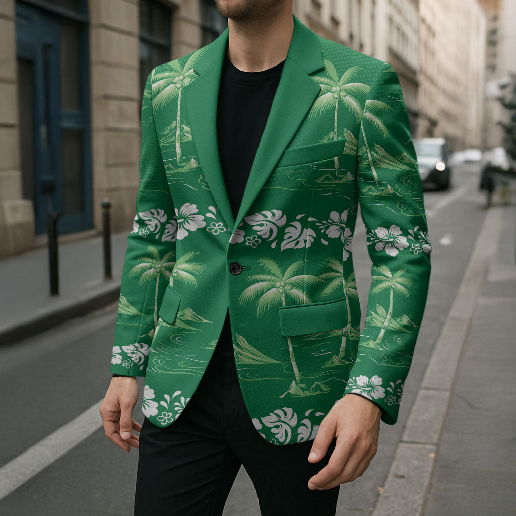 Green Hawaii Palm Tree Hibiscus Blazer Fantasy Summer Vibe LT01 - Polynesian Pride