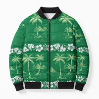 Green Hawaii Palm Tree Hibiscus Bomber Puffer Jacket Fantasy Summer Vibe LT01 Unisex Green - Polynesian Pride