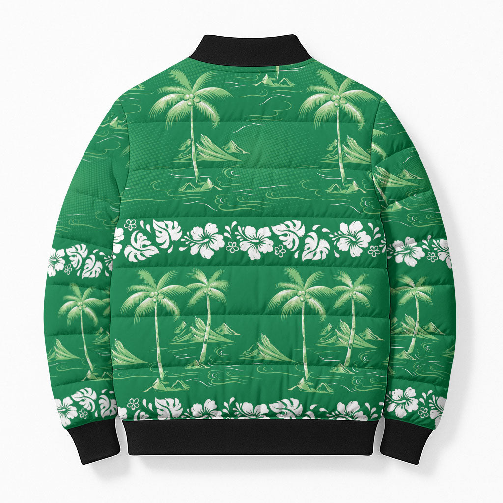 Green Hawaii Palm Tree Hibiscus Bomber Puffer Jacket Fantasy Summer Vibe LT01 - Polynesian Pride