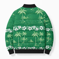 Green Hawaii Palm Tree Hibiscus Bomber Puffer Jacket Fantasy Summer Vibe LT01 - Polynesian Pride