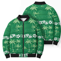 Green Hawaii Palm Tree Hibiscus Bomber Puffer Jacket Fantasy Summer Vibe LT01 - Polynesian Pride