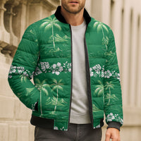 Green Hawaii Palm Tree Hibiscus Bomber Puffer Jacket Fantasy Summer Vibe LT01 - Polynesian Pride