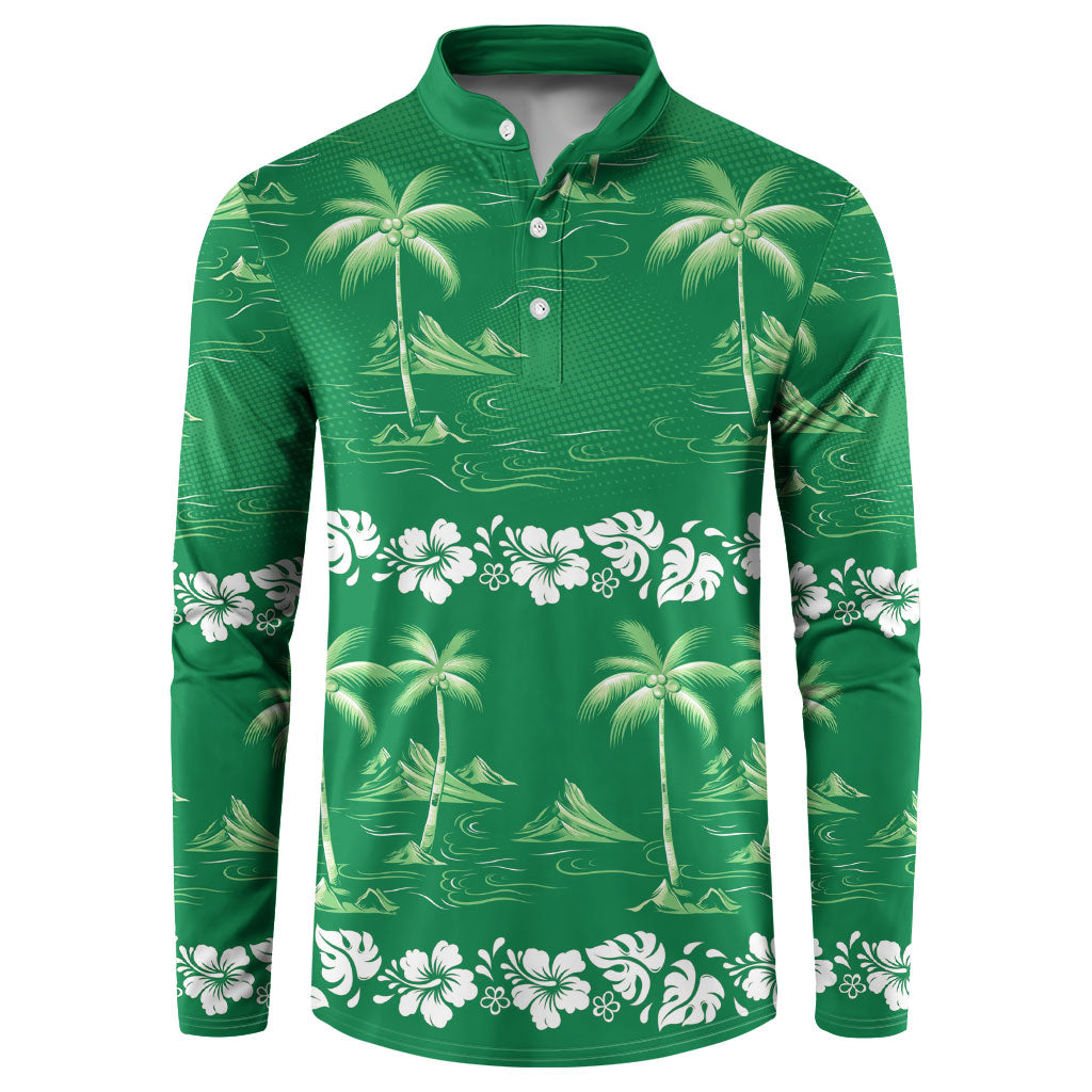 Green Hawaii Palm Tree Hibiscus Button Sweatshirt Fantasy Summer Vibe LT01 Green - Polynesian Pride