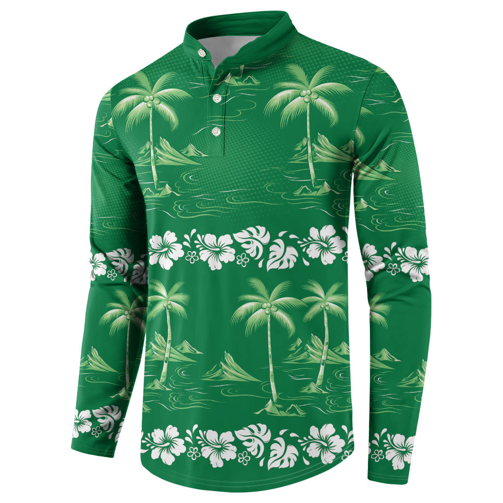 Green Hawaii Palm Tree Hibiscus Button Sweatshirt Fantasy Summer Vibe LT01 - Polynesian Pride
