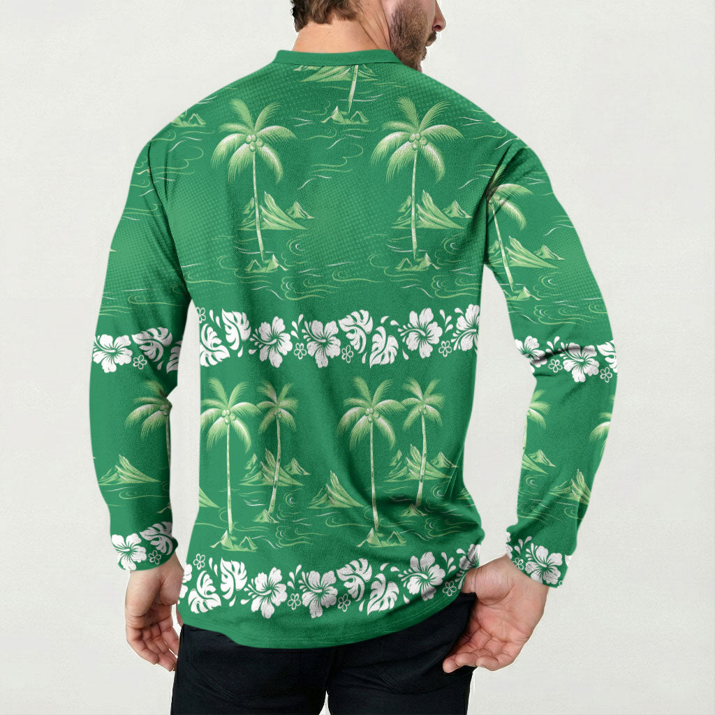 Green Hawaii Palm Tree Hibiscus Button Sweatshirt Fantasy Summer Vibe LT01 - Polynesian Pride