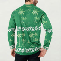 Green Hawaii Palm Tree Hibiscus Button Sweatshirt Fantasy Summer Vibe LT01 - Polynesian Pride