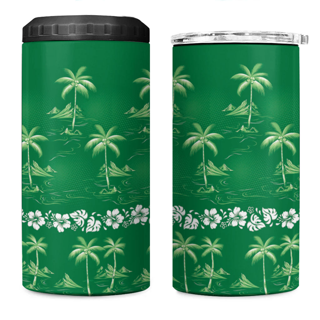 Green Hawaii Palm Tree Hibiscus 4 in 1 Can Cooler Tumbler Fantasy Summer Vibe LT01 One Size: 16 oz Green - Polynesian Pride